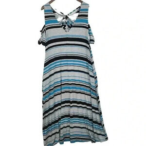 Lane Bryant Womens Striped Cold Shoulder Maxi Dress 14/16 Cuto out Sleeveless